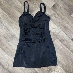 Jantzen Black Swimsuit with Ruched Design with built in skirt